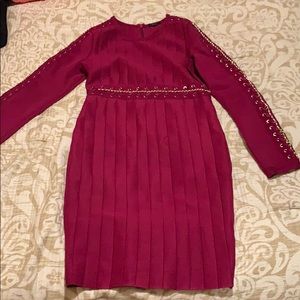 Burgundy and gold dress comes down to knee